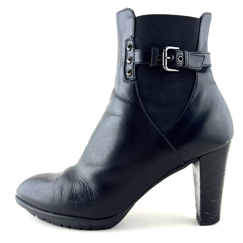 Aquatalia Black Leather Side Zip Ankle Boot Heels Side Zip Size 8